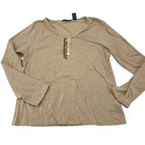 Liz Claiborne‎ Womens XL Beige Long-Sleeve Top With Lace & Pearl Accent 90s